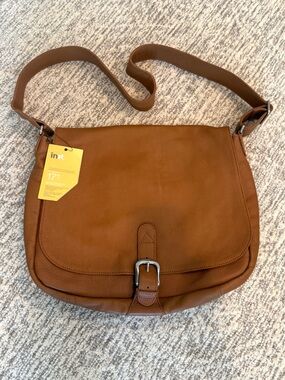NWT INIT Tan Pebble Leather 17" Laptop Messenger Bag Crossbody tan unisex